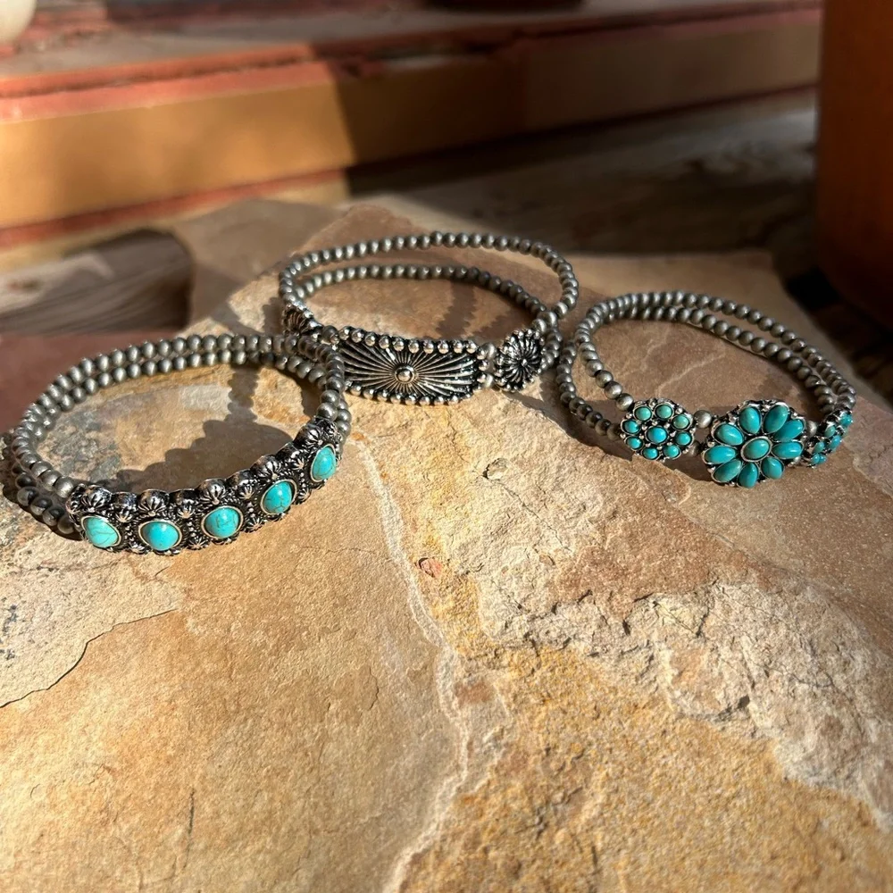 Turquoise Natural Stone Three Piece Bracelet Set NWT